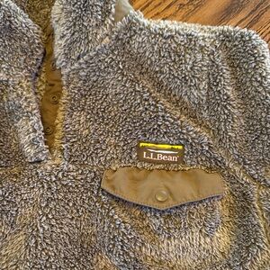 L.L. Bean Gray Plush Sherpa Pullover with Snap Pocket